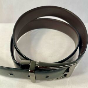 Black Leather Belt with Silver Buckle Size 34